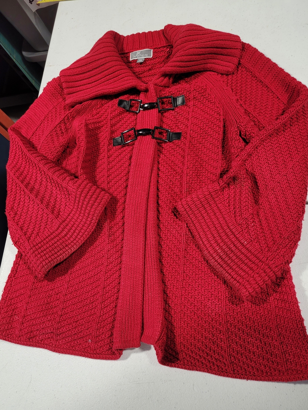 JM Collection Red Knit Toggle Teddy Jacket